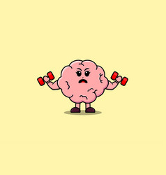 Cute Cartoon Brain Character Is Fitness