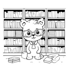 Cute Cat With Glasses In The Bookshelf Design