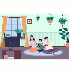 Family Playing Video Game Mom Dad And Son Gaming