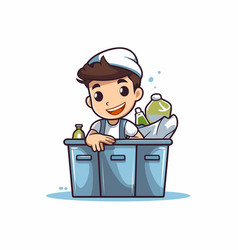 Cartoon Man Cleaning The Trash Service