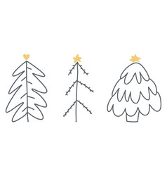 Christmas Tree Linear Icon Set Of Cute Black