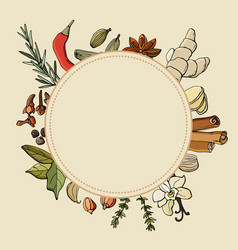 Herbs And Spices With Circle Fram Background