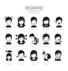 Migraine Symptoms Icons Set Monochrome