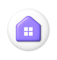 Purple House Icon On White Button 3d Cartoon