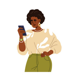 Black Woman Holding Smartphone In Hand Reading