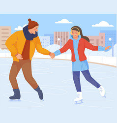 Man And Woman Holding Hands On Ice Skating Rink