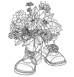 Autumn Flowers In Shoes Drawing