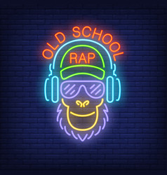 Old School Rap Neon Text And Cool Monkey