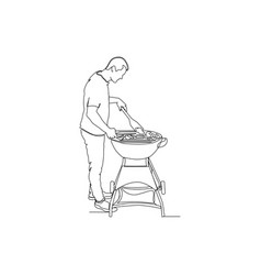 Continuous One Line Drawing Of Man Cooking Meat