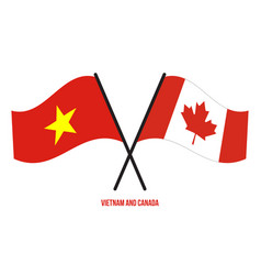 Vietnam And Canada Flags Crossed And Waving Flat