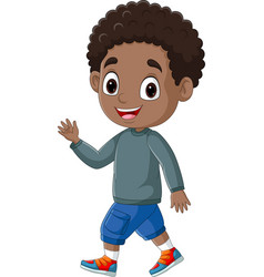 Cartoon African American Waving Hand