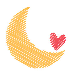 Crescent Moon With Heart Line Art Doodle Icon