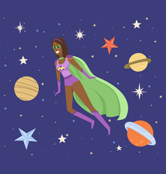 Female Superhero At Galaxy Flying In Space