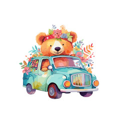 Boho Car Bear Water Color Art T Shirt