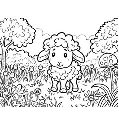 Cartoon Farm Animal Sheep In The Garden Children