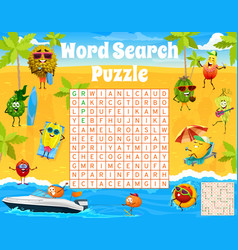 Cartoon Fruits On Summer Beach Word Search Puzzle