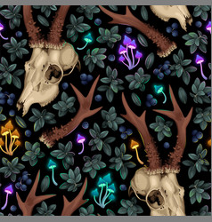 Animal Skulls And Neon Mushrooms Seamless Pattern