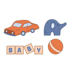 A Set Of Childrens Toys A Car An Elephant Cubes