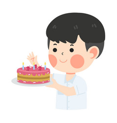 Kid Boy Holding Birthday Cake