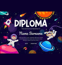 Kids Diploma Certificate Cartoon Kid Astronauts