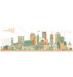 Cardiff Wales City Skyline With Color Buildings