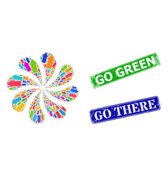 Scratched Go Green Stamps And Right Direction Icon