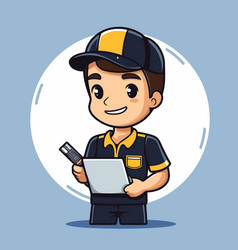 Cartoon Security Guard With Laptop And Credit