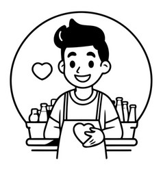 Cute Boy In Apron With Heart In Hand