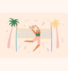 Young Girl Is Playing Beach Volleyball