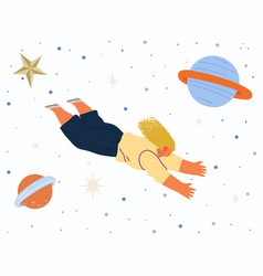 Astronaut Woman Flying Among Planets In Dreams