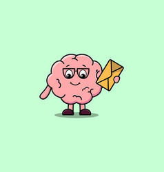 Cute Cartoon Brain Holding Envelope