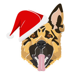 German Shepherd With Red Christmas Hat