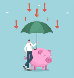 Man With Piggy Bank Under An Umbrella