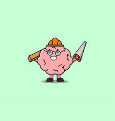 Cute Cartoon Brain As Carpenter Character With Saw