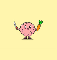 Cute Cartoon Brain Character Holding Knife