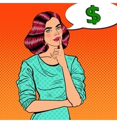 Pop Art Young Beautiful Woman Thinking About Money