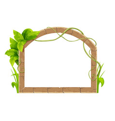 Stone Brick Arch Frame Border Jungle Decorated