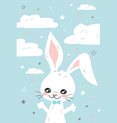 Cute Bunny With Clouds And Stars