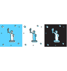 Set Statue Of Liberty Icon Isolated On Blue