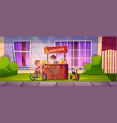 Lemonade Sale Stand With Kid And Bicycle Cartoon