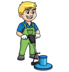 Man Using Floor Polisher Cartoon Clip Art