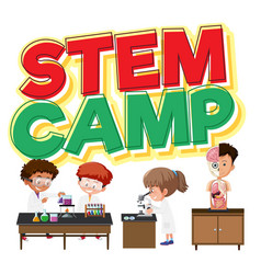 Stem Camp Logo And Children In Scientist