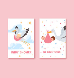 Storks Carries Babies Baby Shower Card Cartoon