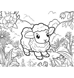 Cartoon Farm Animal Sheep In The Garden Children