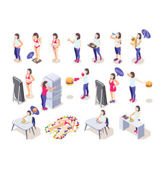 Woman On Diet Isometric Icons Collection