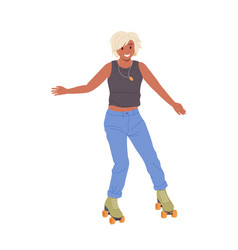 Young Smiling Joyful Woman Roller Skater Cartoon