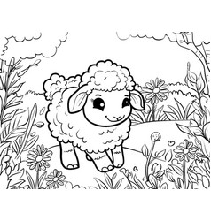 Cartoon Farm Animal Sheep In The Garden Children