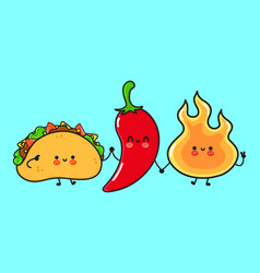 Cute Funny Happy Fire Chili Pepper And Tacos