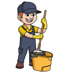 Male Janitor With Mop Bucket Cartoon Clip Art