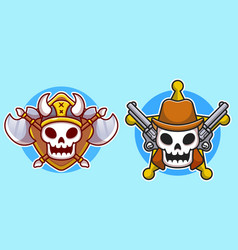 Cute Sheriff Skull With Gun And Ax Cartoon